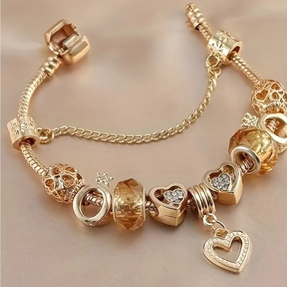 Gold Heart Charm Bracelet | Crystal Love Charm Bracelet